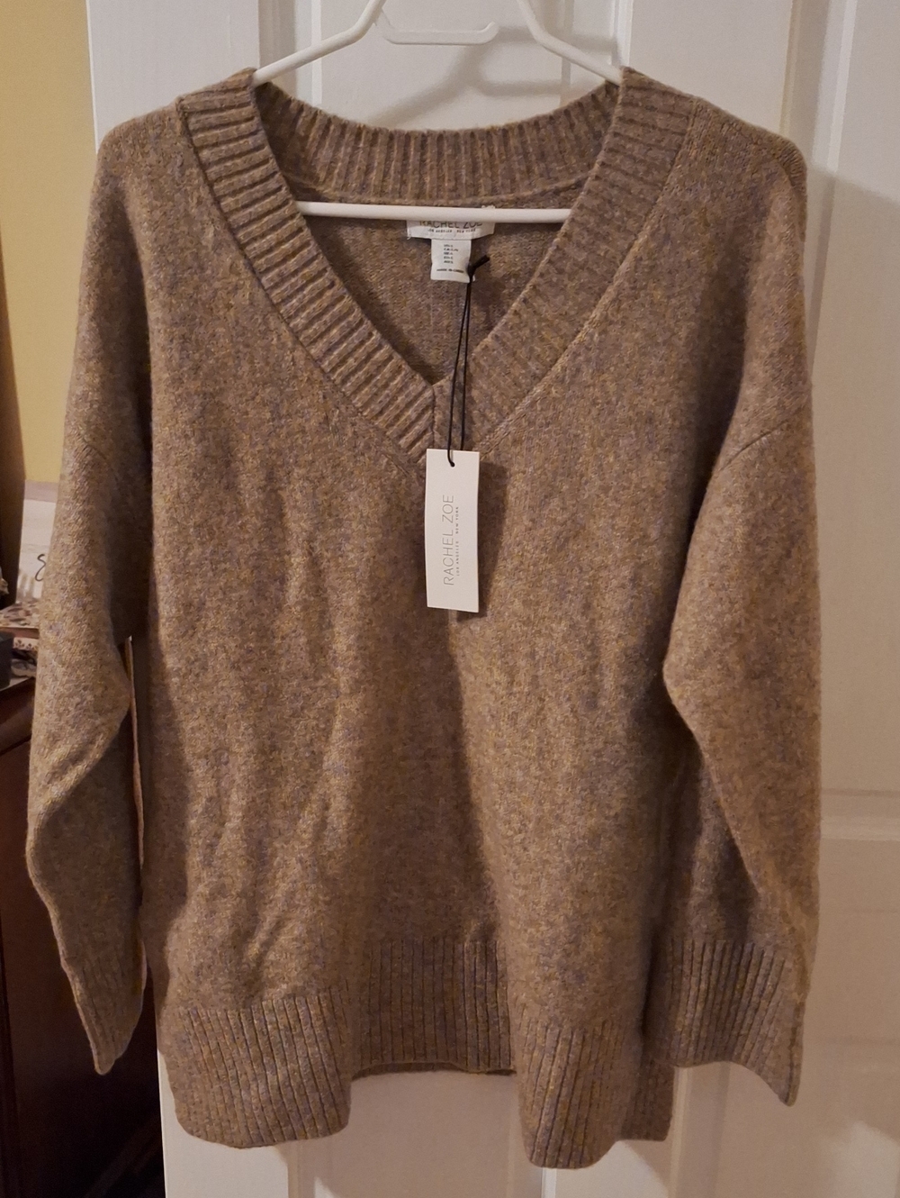 Rachel Zoe Neutral Taupe V-Neck Sweater